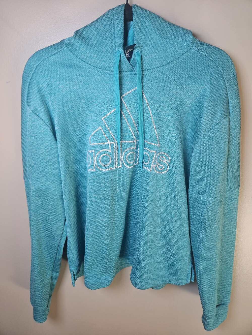 Adidas Teal Blue Logo Pullover Hoodie Large Athletic Fall Layering Loungewear